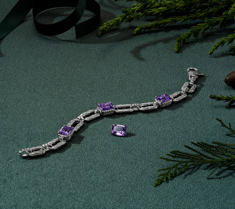 JAI Sterling Silver Legacy Woven Emerald Cut Gem Bracelet — View 4