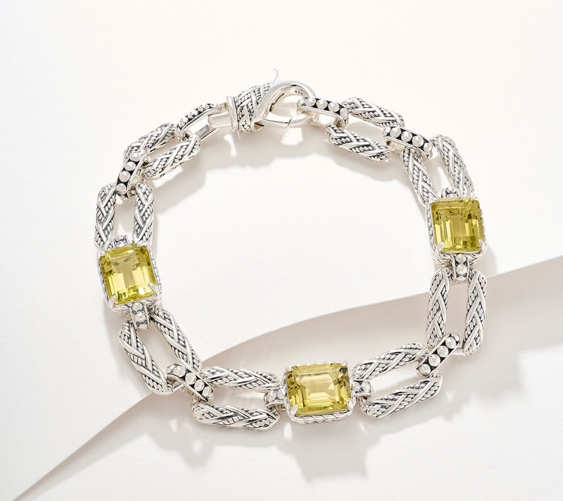 JAI Sterling Silver Legacy Woven Emerald Cut Gem Bracelet — View 17