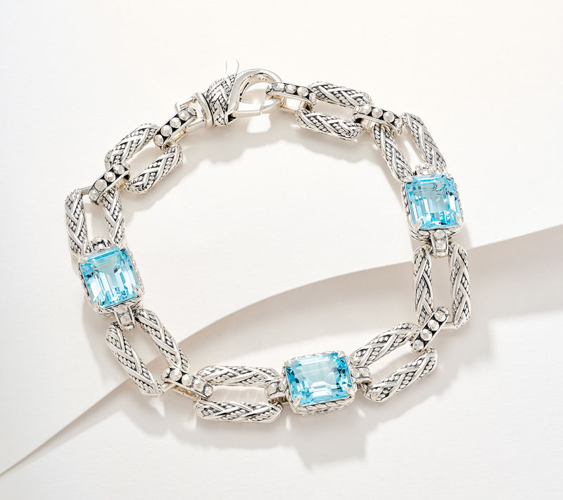 JAI Sterling Silver Legacy Woven Emerald Cut Gem Bracelet — View 18