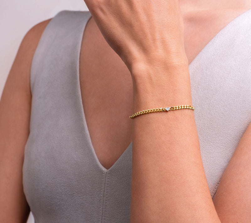 Diamond Accent Chain Bracelet, 18K Gold Plated — View 2