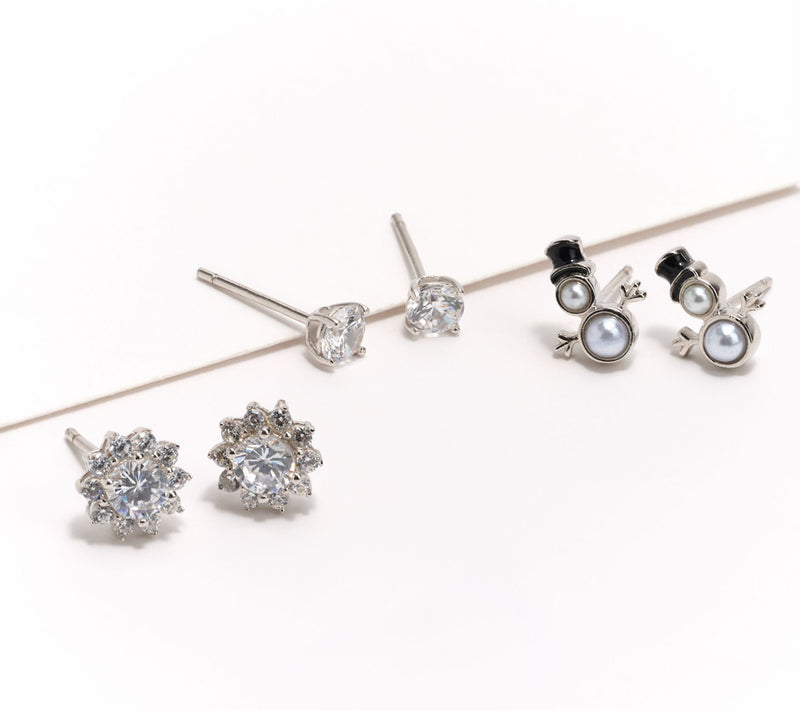Diamonique x Erin Moseley Set of 3 Holiday Stud Earrings, Sterl — View 2