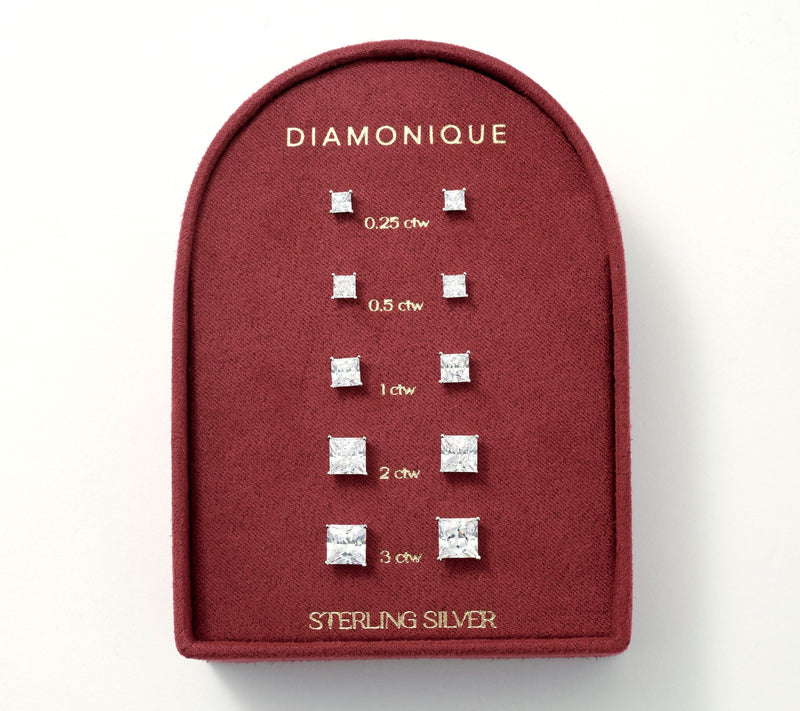 Diamonique Classics Set of 5 Stud Earrings, Sterling Silver — Main view