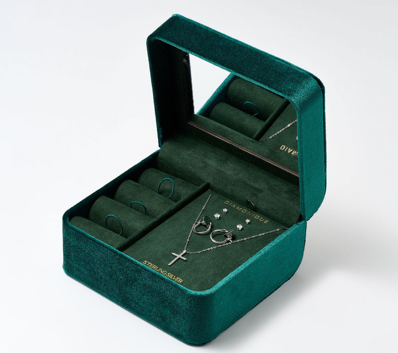 Diamonique Sterling Silver 4-Piece Holiday Gift Set with Jewelry Box — Main view