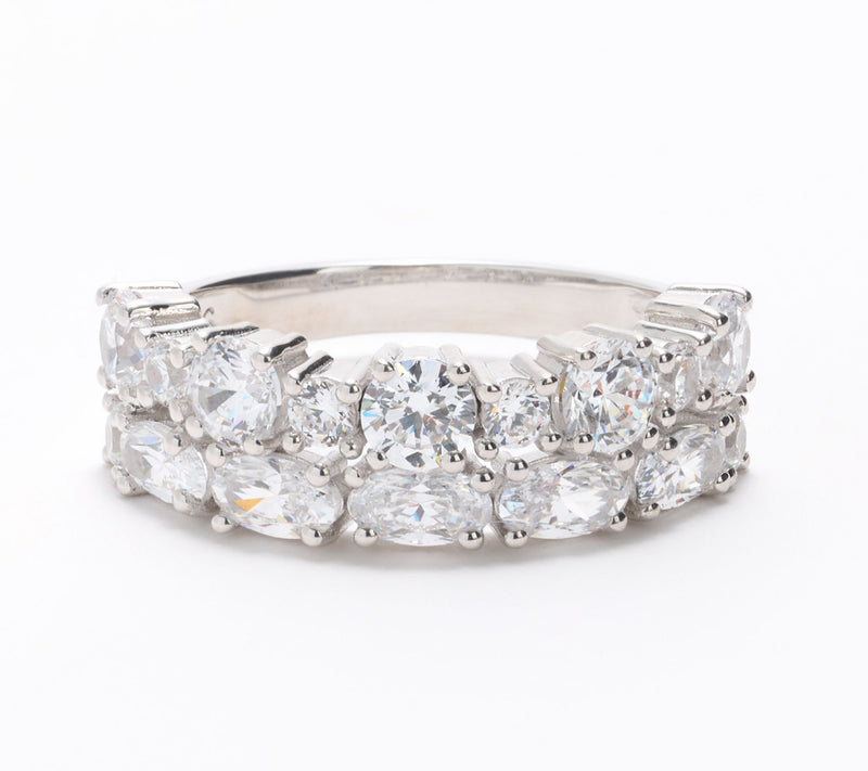Diamonique x Kathy Levine Mix-n-Mingle Double Row Ring Sterling Silver — View 3
