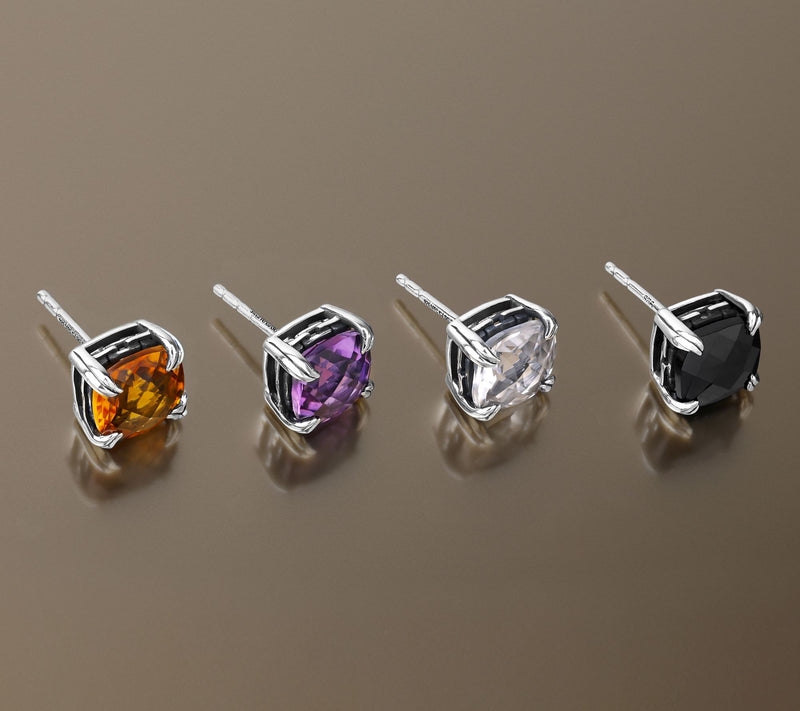 Christian James by Scott Grimes Sterling Silver Cushion Cut Stud Earrings — View 3