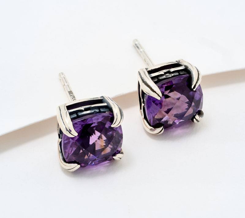 Christian James by Scott Grimes Sterling Silver Cushion Cut Stud Earrings — View 14