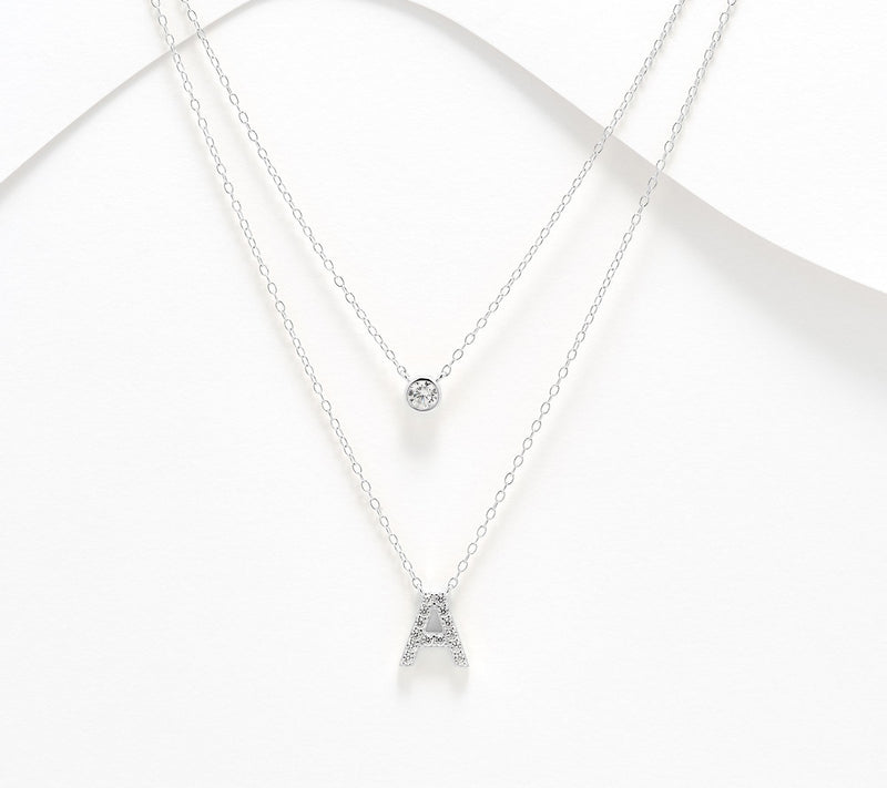 Diamonique Sterling Silver Initial Necklace with Gift Box — View 32