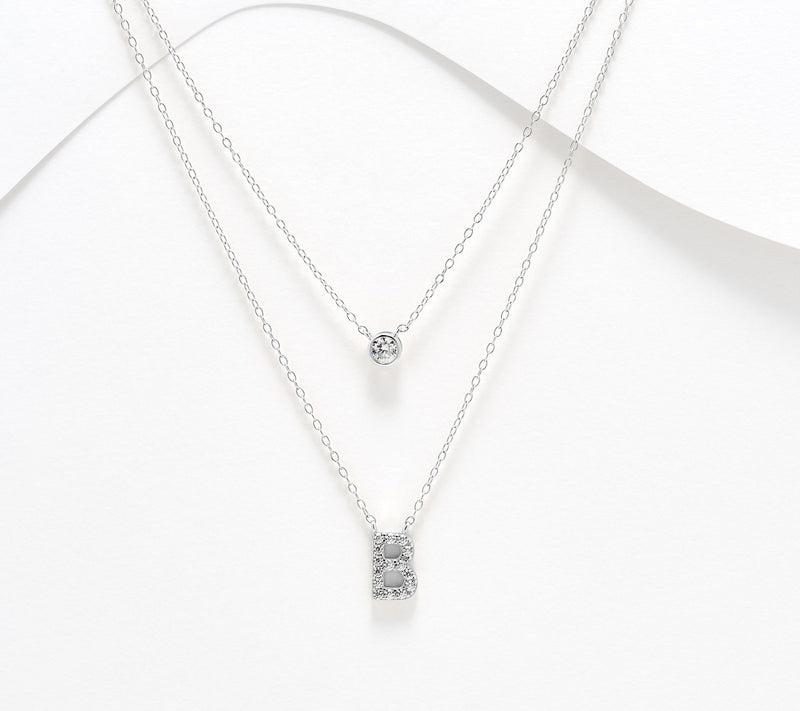 Diamonique Sterling Silver Initial Necklace with Gift Box — View 33