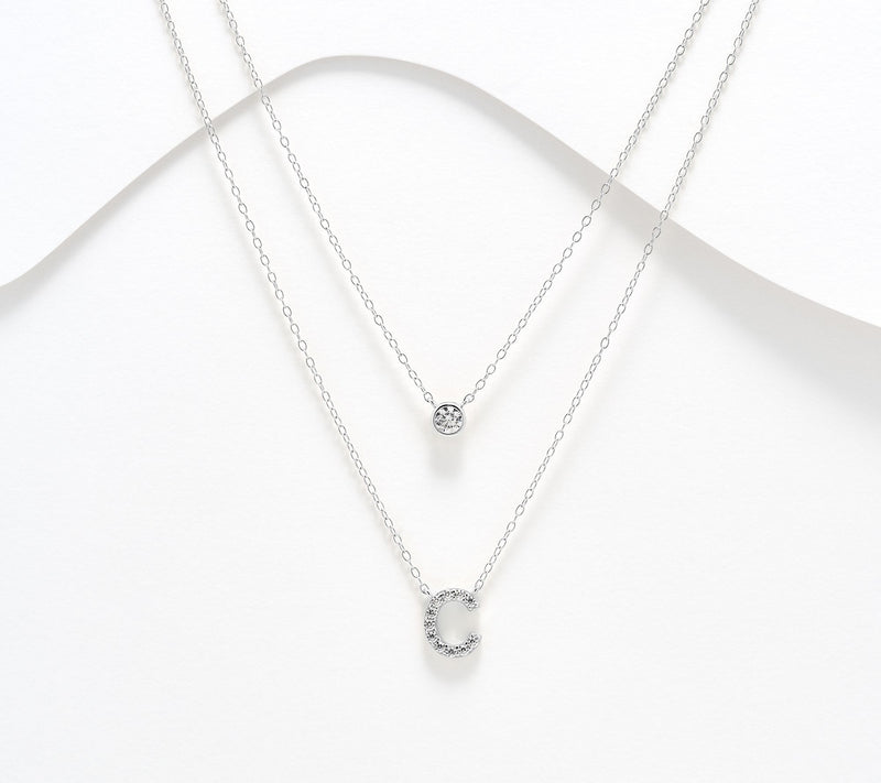 Diamonique Sterling Silver Initial Necklace with Gift Box — View 34