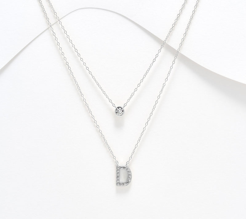 Diamonique Sterling Silver Initial Necklace with Gift Box — View 35