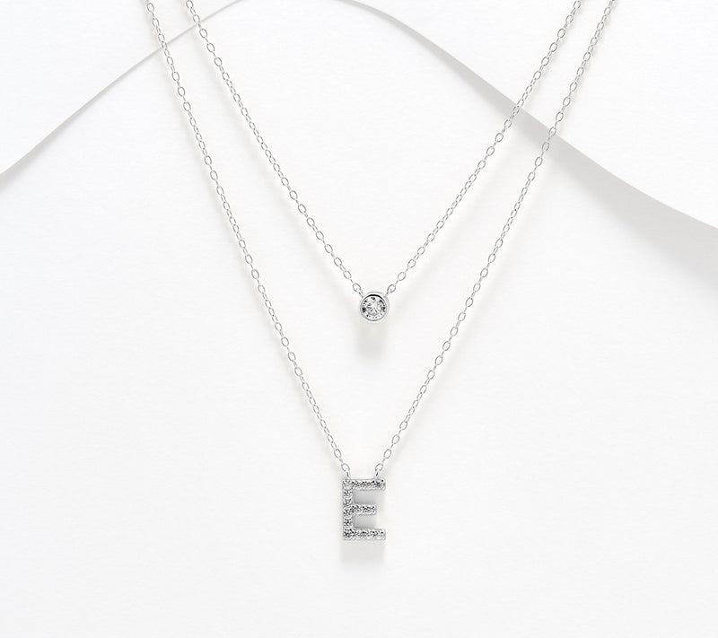 Diamonique Sterling Silver Initial Necklace with Gift Box — View 36