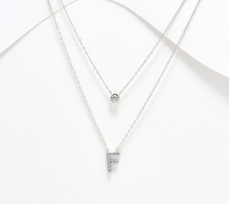 Diamonique Sterling Silver Initial Necklace with Gift Box — View 37
