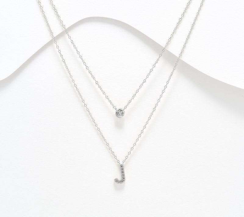 Diamonique Sterling Silver Initial Necklace with Gift Box — View 41