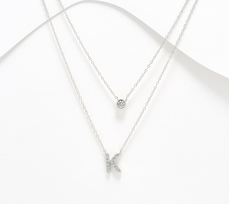 Diamonique Sterling Silver Initial Necklace with Gift Box — View 42