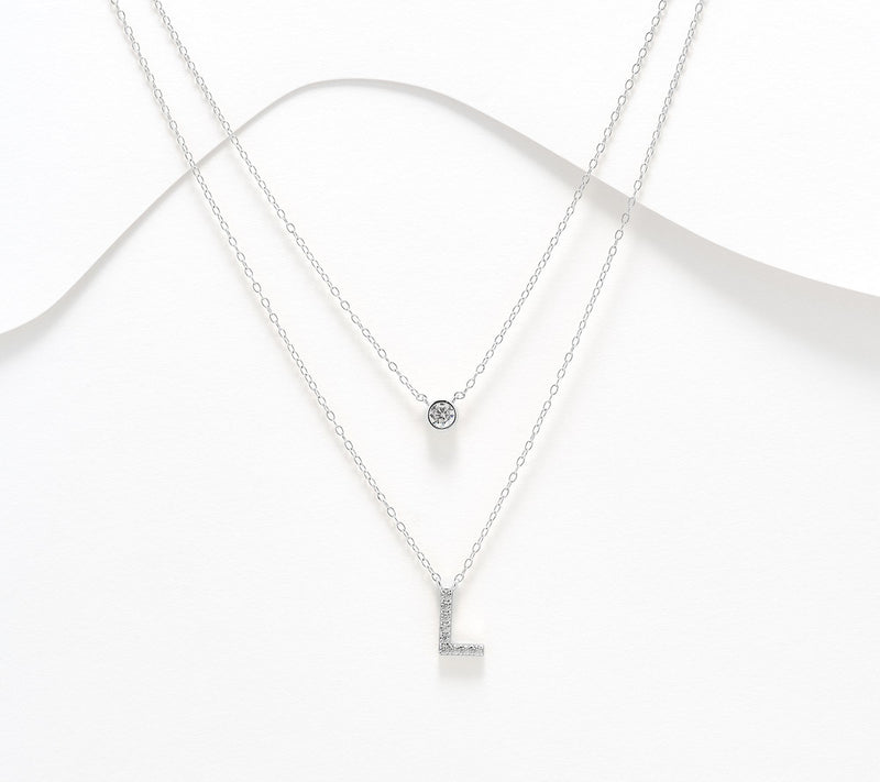 Diamonique Sterling Silver Initial Necklace with Gift Box — View 43
