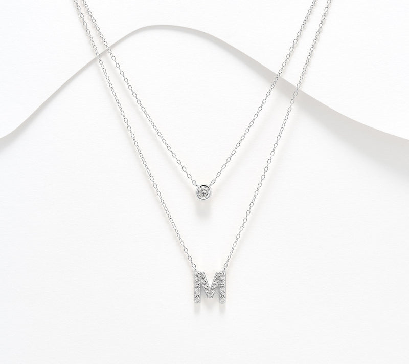 Diamonique Sterling Silver Initial Necklace with Gift Box — View 44