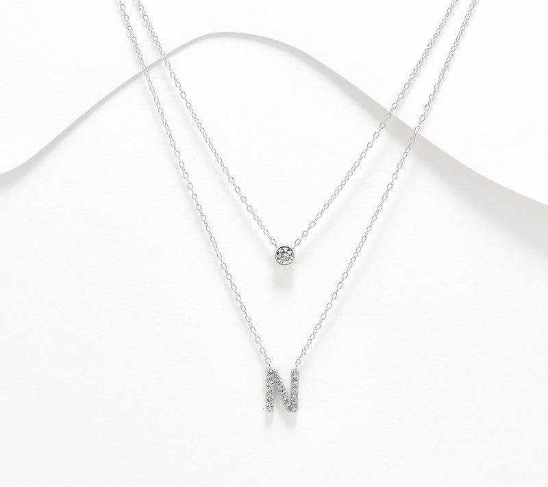 Diamonique Sterling Silver Initial Necklace with Gift Box — View 45