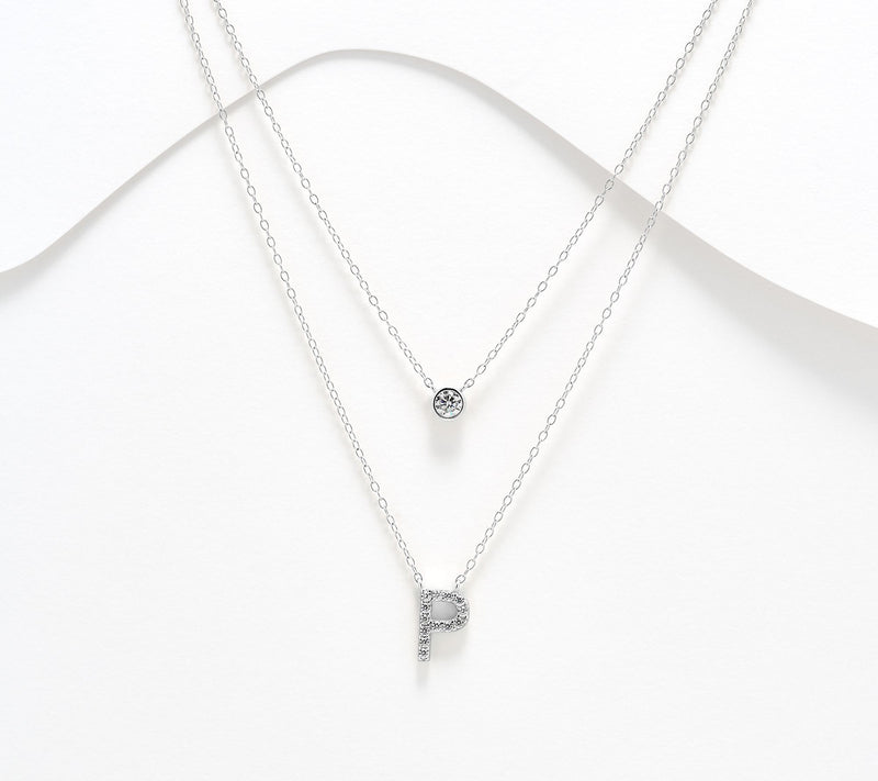 Diamonique Sterling Silver Initial Necklace with Gift Box — View 47