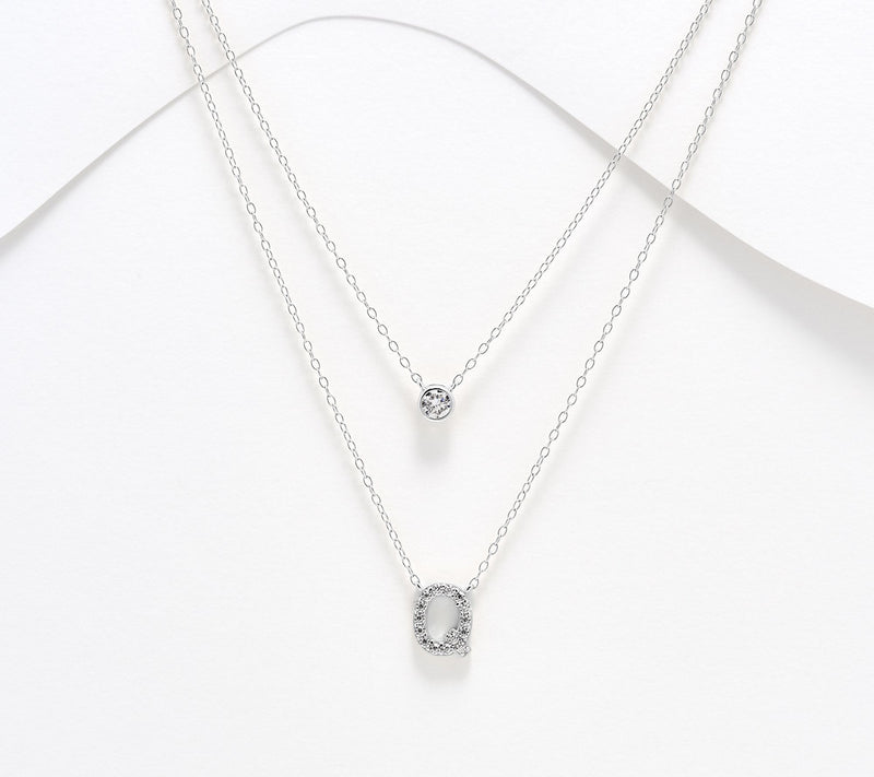 Diamonique Sterling Silver Initial Necklace with Gift Box — View 48