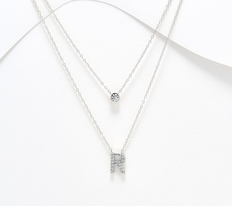 Diamonique Sterling Silver Initial Necklace with Gift Box — View 49