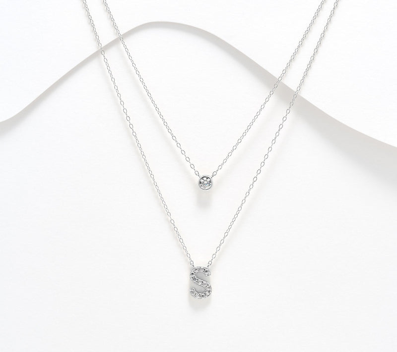Diamonique Sterling Silver Initial Necklace with Gift Box — View 50