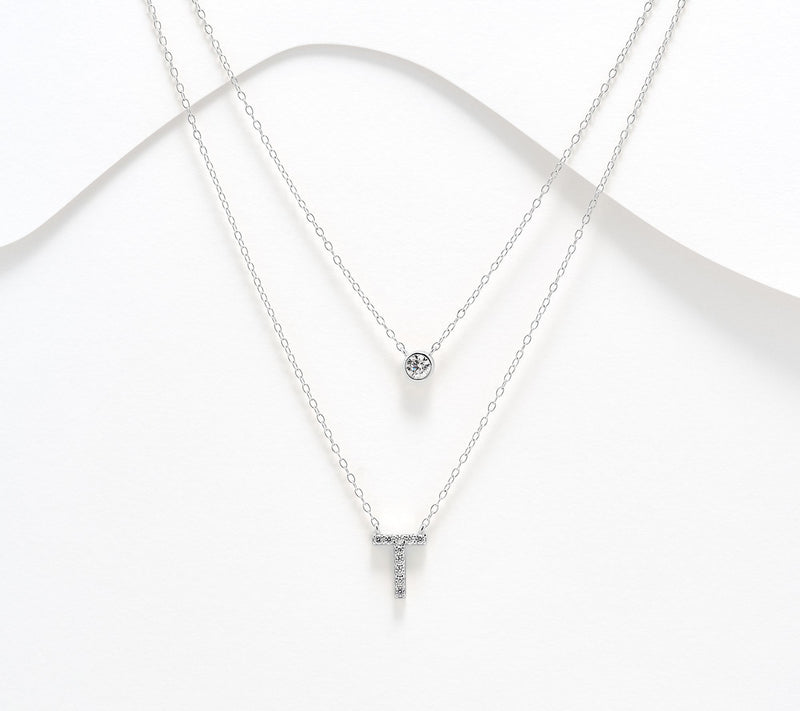 Diamonique Sterling Silver Initial Necklace with Gift Box — View 51