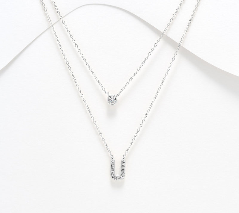 Diamonique Sterling Silver Initial Necklace with Gift Box — View 52