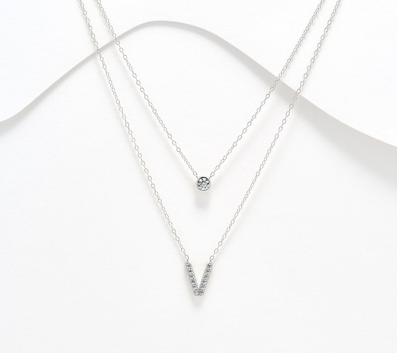 Diamonique Sterling Silver Initial Necklace with Gift Box — View 53