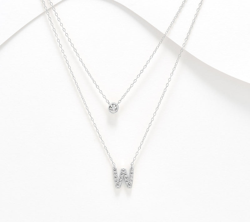 Diamonique Sterling Silver Initial Necklace with Gift Box — View 54