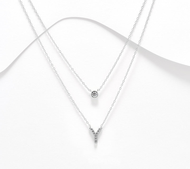 Diamonique Sterling Silver Initial Necklace with Gift Box — View 56