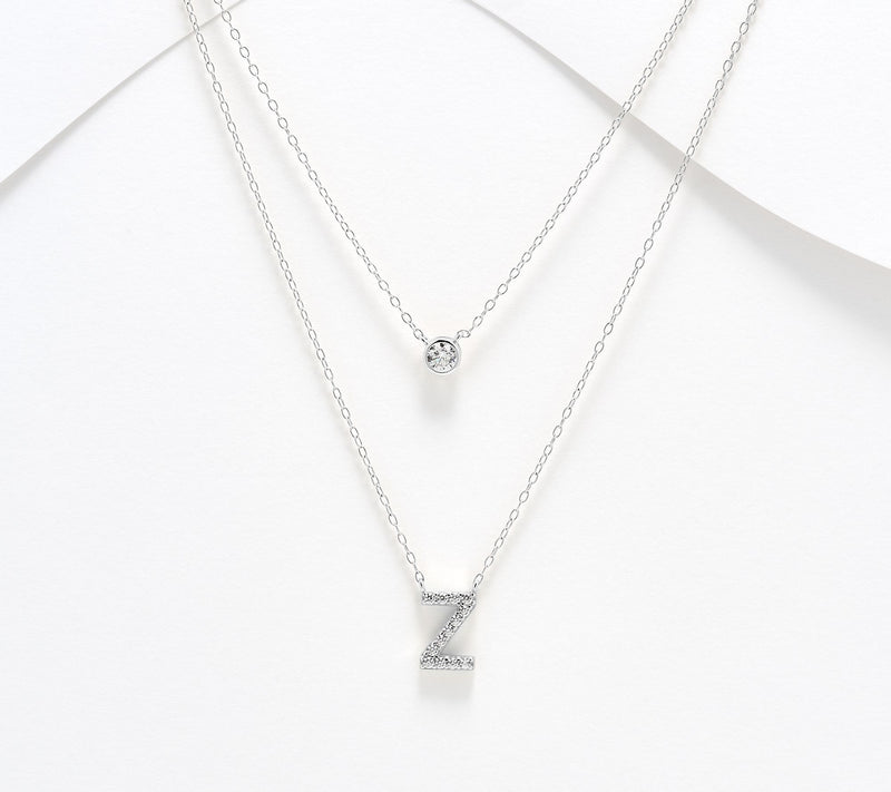 Diamonique Sterling Silver Initial Necklace with Gift Box — View 57