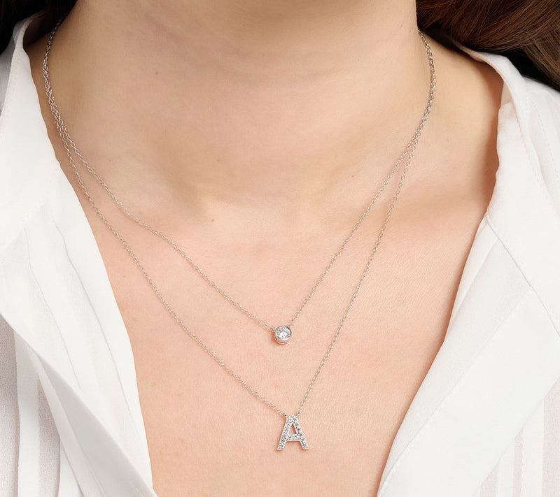 Diamonique Sterling Silver Initial Necklace with Gift Box — View 4