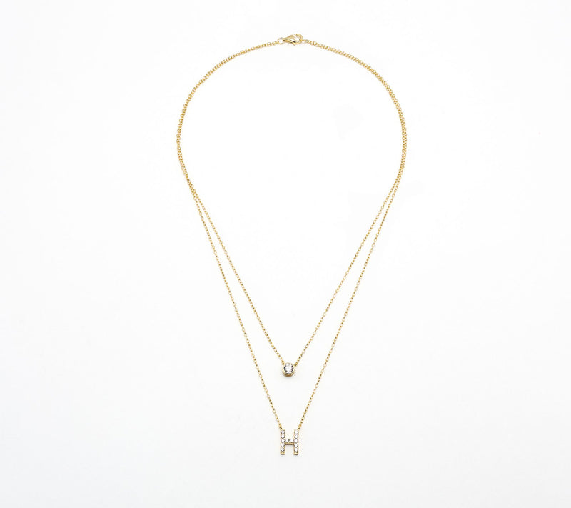Diamonique 14K Gold Plated Initial Necklace with Gift Box — View 2