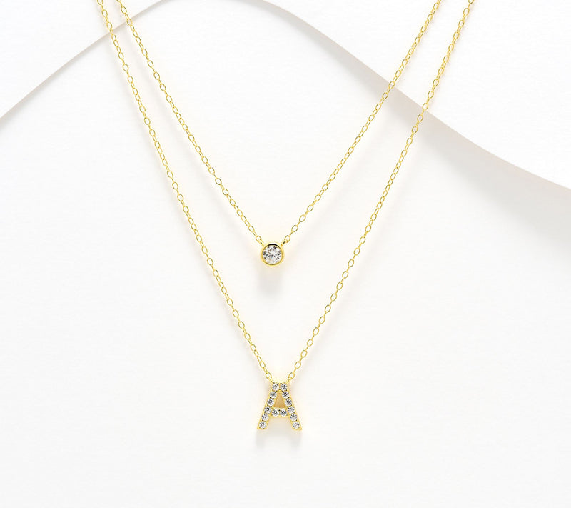 Diamonique 14K Gold Plated Initial Necklace with Gift Box — View 32