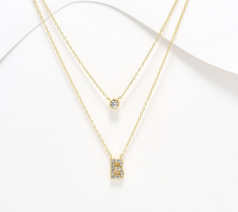 Diamonique 14K Gold Plated Initial Necklace with Gift Box — View 33