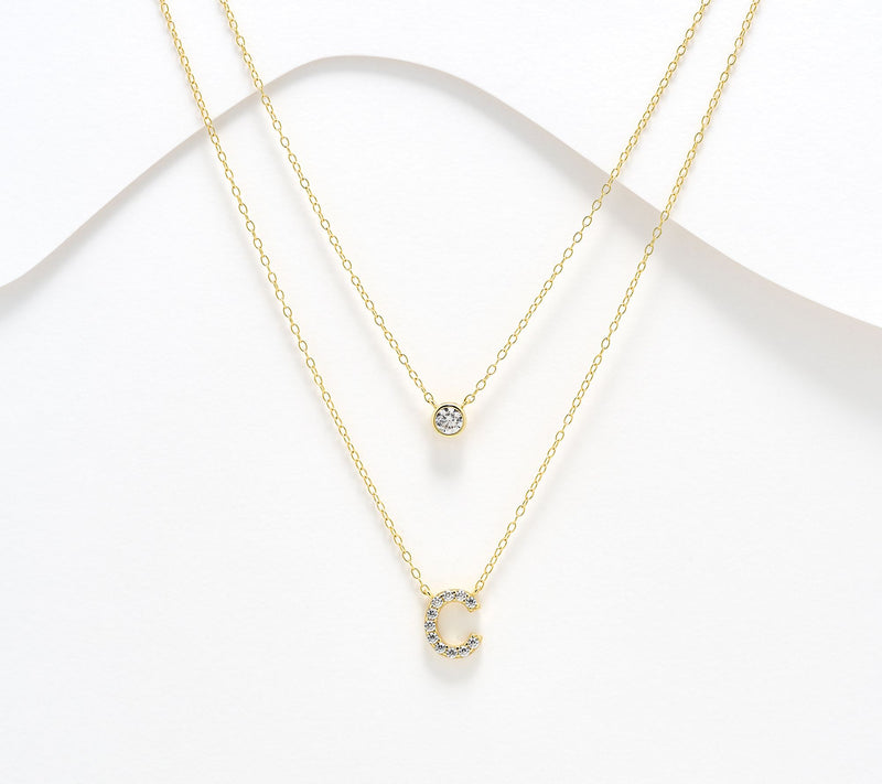 Diamonique 14K Gold Plated Initial Necklace with Gift Box — View 34
