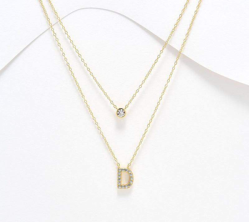 Diamonique 14K Gold Plated Initial Necklace with Gift Box — View 35