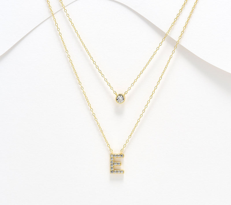 Diamonique 14K Gold Plated Initial Necklace with Gift Box — View 36