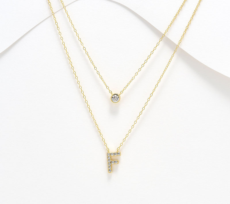 Diamonique 14K Gold Plated Initial Necklace with Gift Box — View 37