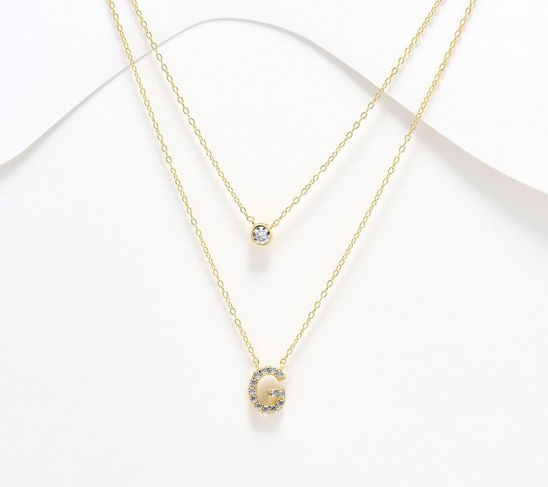 Diamonique 14K Gold Plated Initial Necklace with Gift Box — View 38