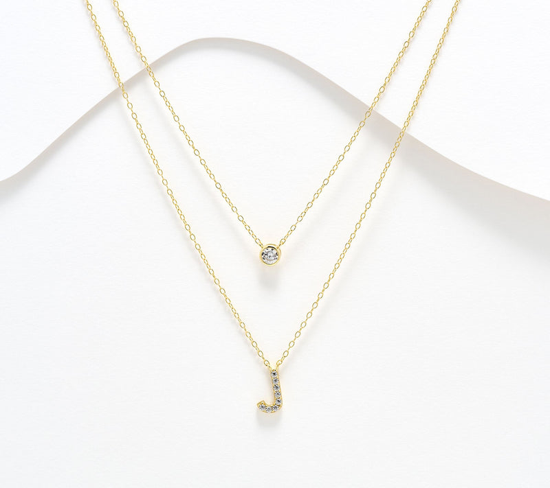 Diamonique 14K Gold Plated Initial Necklace with Gift Box — View 41