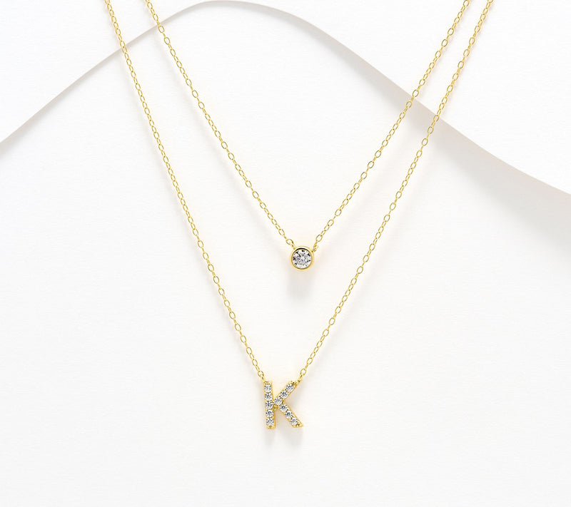 Diamonique 14K Gold Plated Initial Necklace with Gift Box — View 42