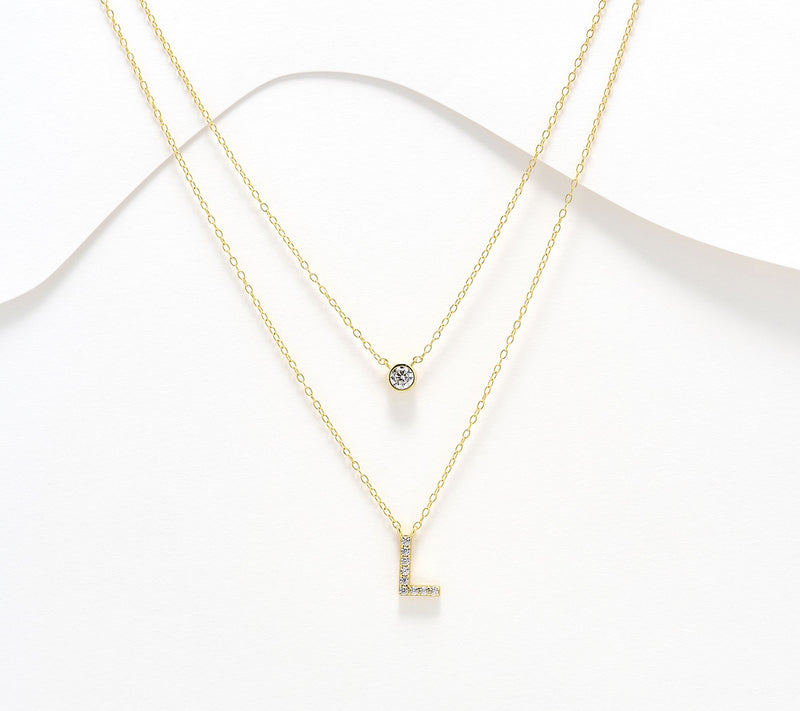 Diamonique 14K Gold Plated Initial Necklace with Gift Box — View 43