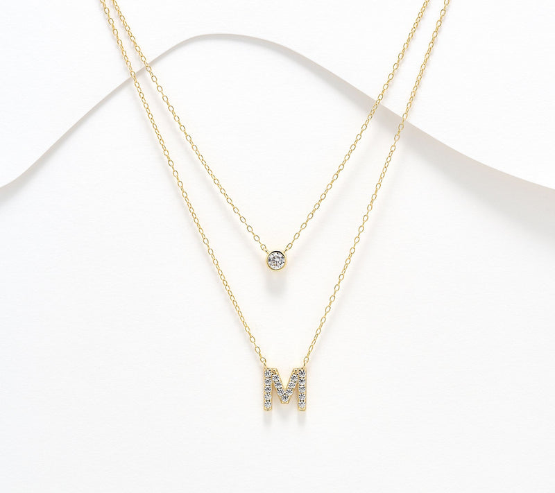 Diamonique 14K Gold Plated Initial Necklace with Gift Box — View 44