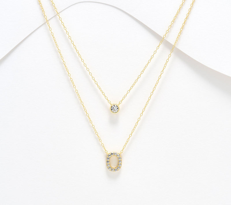 Diamonique 14K Gold Plated Initial Necklace with Gift Box — View 46