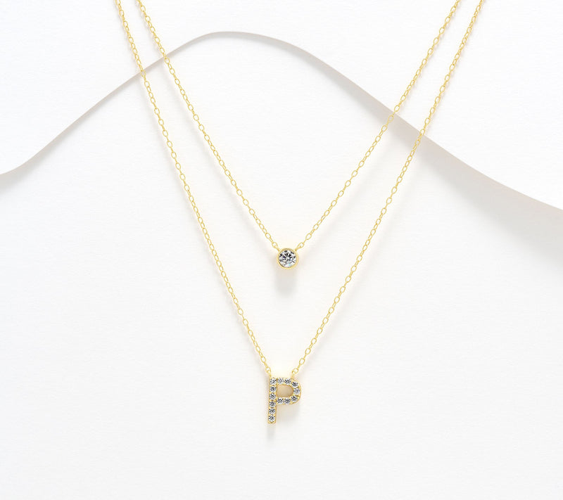 Diamonique 14K Gold Plated Initial Necklace with Gift Box — View 47
