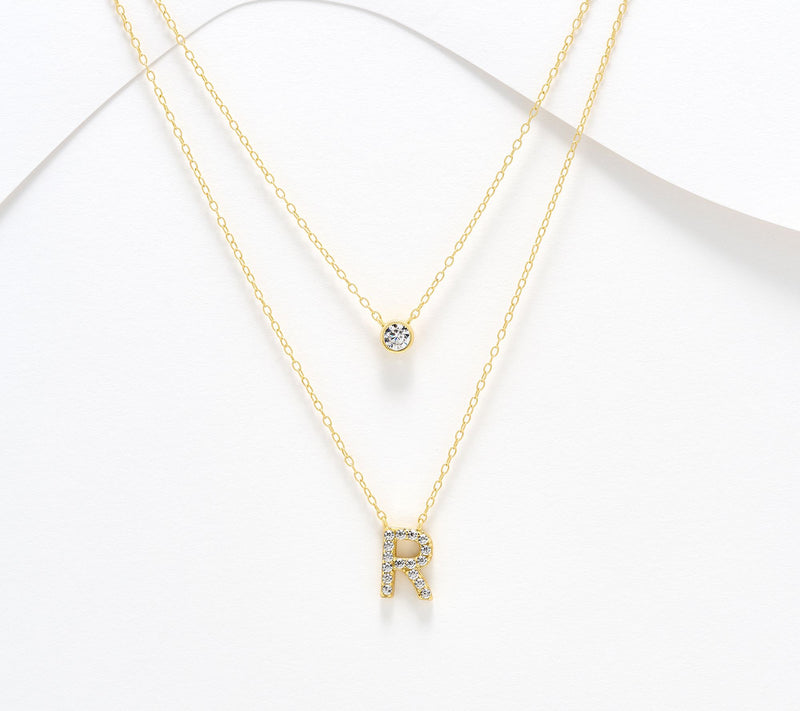 Diamonique 14K Gold Plated Initial Necklace with Gift Box — View 49