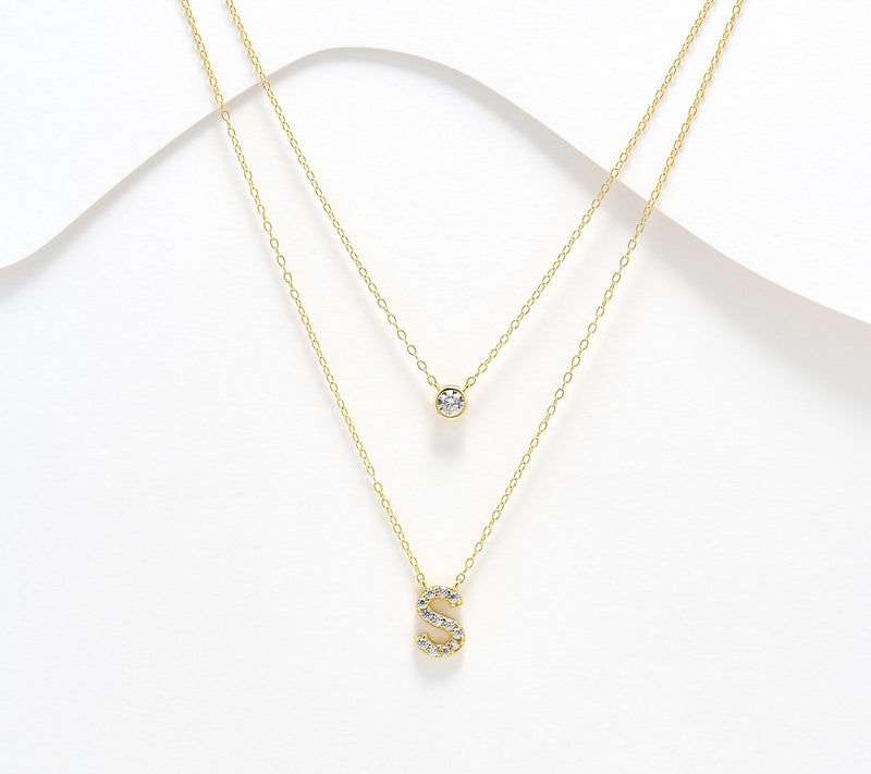 Diamonique 14K Gold Plated Initial Necklace with Gift Box — View 50