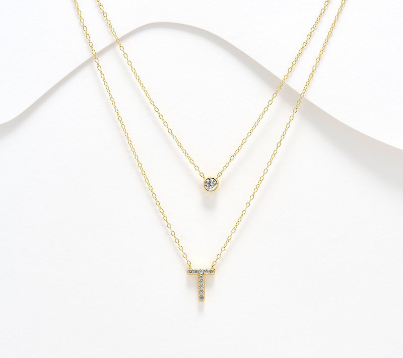Diamonique 14K Gold Plated Initial Necklace with Gift Box — View 51