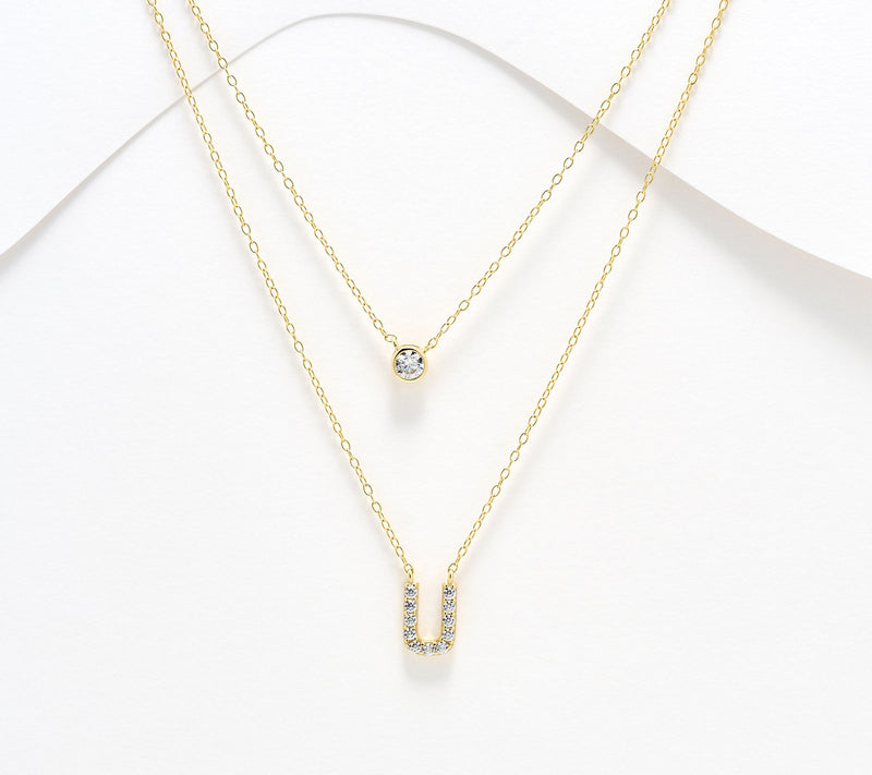 Diamonique 14K Gold Plated Initial Necklace with Gift Box — View 52